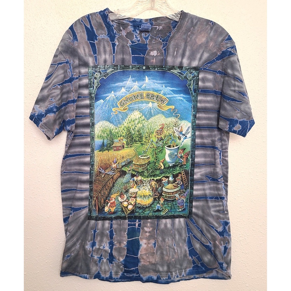 Fruit‎ of the Loom Y2K Blue 100% Cotton Tie Dye MEDIUM Gnome Graphic Tee Shirt